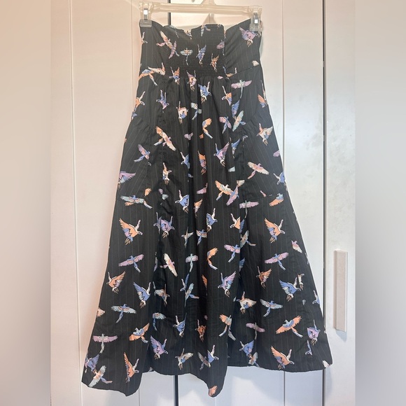 Free People Colorful Bird Print Strapless Mini Tube Dress Size 4 100% Cotton - Picture 7 of 12